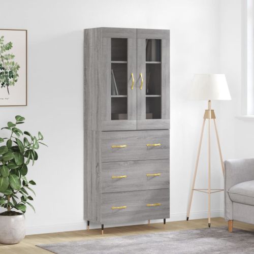 Висок шкаф, сив сонома, 69,5x34x180 см, инженерно дърво