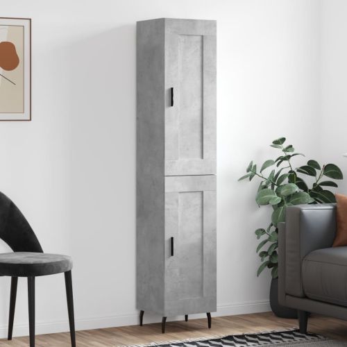 Висок шкаф, бетонно сив, 34,5x34x180 см, инженерно дърво