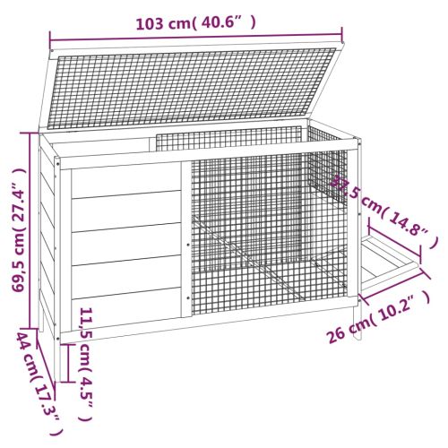 Клетка за зайци мока 103x44x69,5 см борово дърво масив