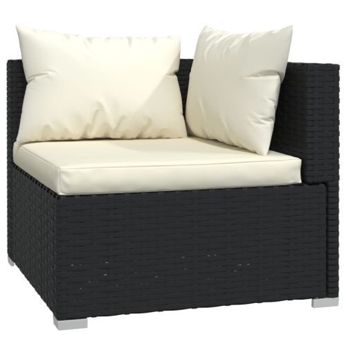 3-местен диван с възглавници, черен, полиратан