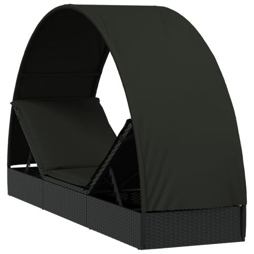 Шезлонг с объл покрив черен 211x57x140 см полиратан