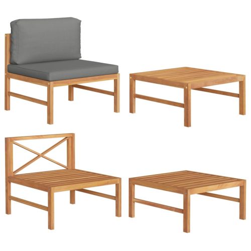 Градински комплект с тъмносиви възглавници, 2 части, тик