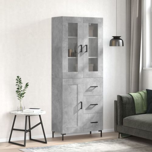 Висок шкаф, бетонно сив, 69,5x34x180 см, инженерно дърво