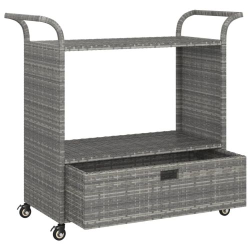 Бар количка с чекмедже, сива, 100x45x97 см, полиратан