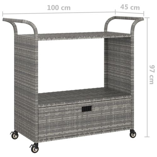 Бар количка с чекмедже, сива, 100x45x97 см, полиратан