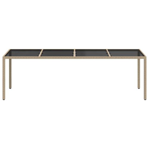 Градинска маса бежова 250x100x75 см закалено стъкло и полиратан