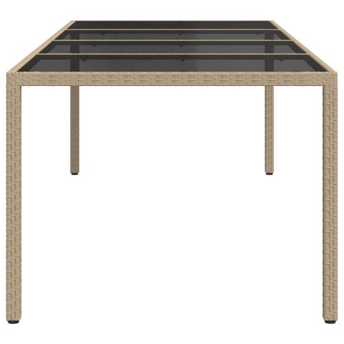 Градинска маса бежова 250x100x75 см закалено стъкло и полиратан