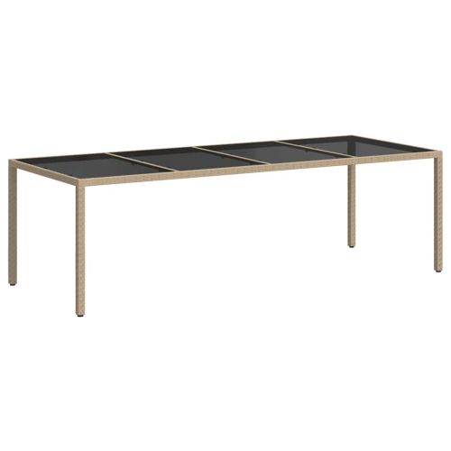 Градинска маса бежова 250x100x75 см закалено стъкло и полиратан