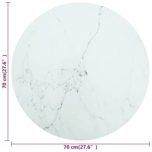 Плот за маса бял Ø70x0,8 см закалено стъкло с мраморен дизайн