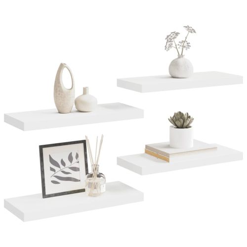 Окачени стенни рафтове, 4 бр, бели, 60x23,5x3,8 см, МДФ