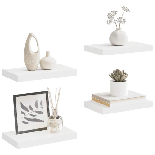 Окачени стенни рафтове, 4 бр, бели, 40x23,5x3,8 см, МДФ