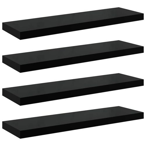 Окачени стенни рафтове, 4 бр, черен гланц, 80x23,5x3,8 см, МДФ