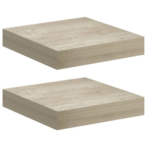 Окачени стенни рафтове, 2 бр, дъб, 23x23,5x3,8 см, МДФ