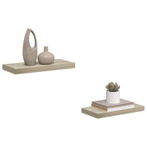 Окачени стенни рафтове, 2 бр, дъб, 50x23,5x3,8 см, МДФ