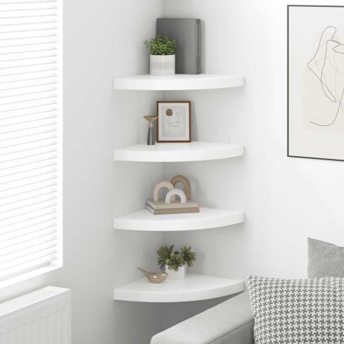 323909 Floating Corner Shelves 4 pcs High Gloss White 35x35x3,8 cm MDF