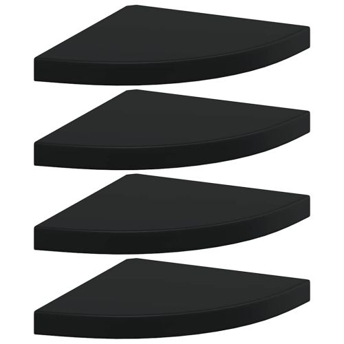 Окачени ъглови рафтове, 4 бр, черни, 35x35x3,8 см, МДФ