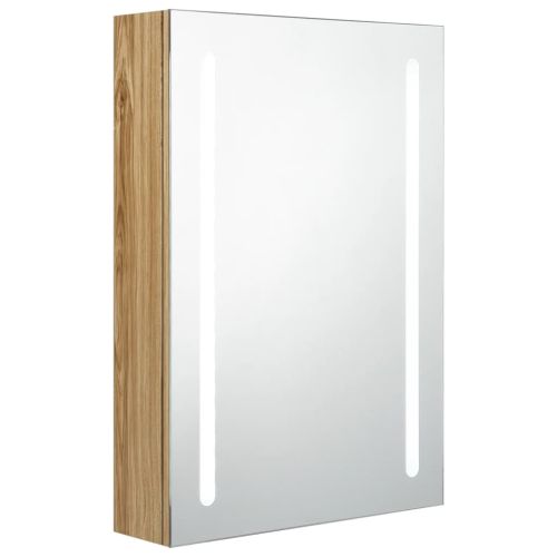 LED шкаф с огледало за баня, цвят дъб, 50x13x70 см
