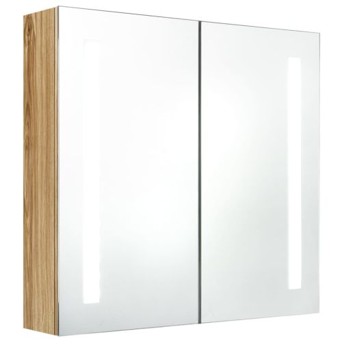 LED шкаф с огледало за баня, цвят дъб, 62x14x60 см