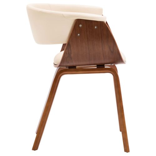 Трапезен стол, кремав, извито дърво и изкуствена кожа