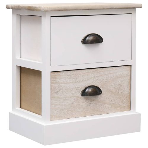 Нощни шкафчета 2 бр бял и естествен цвят 38x28x45 см пауловния