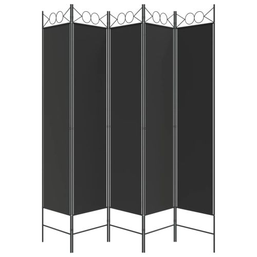 Параван за стая, 5 панела, черен, 200x200 см, текстил