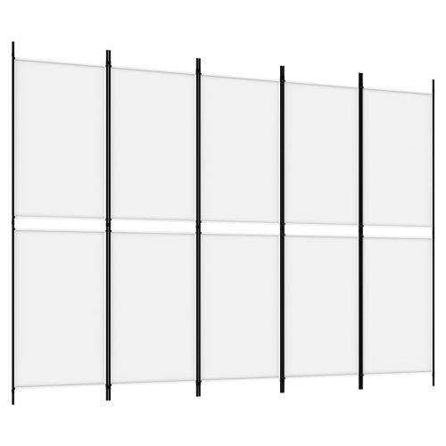 Параван за стая, 5 панела, бял, 250x180 см, текстил