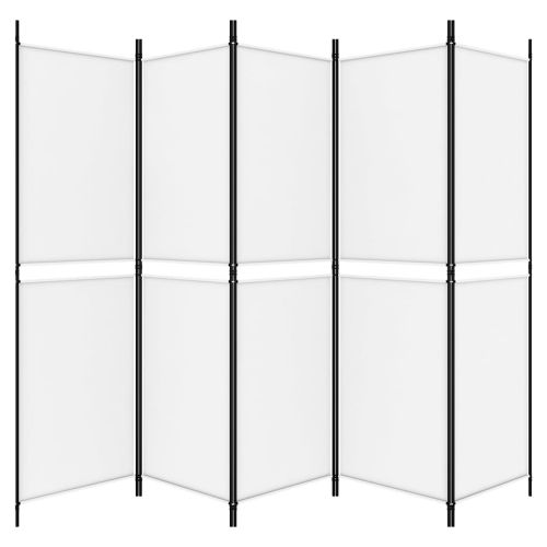 Параван за стая, 5 панела, бял, 250x180 см, текстил