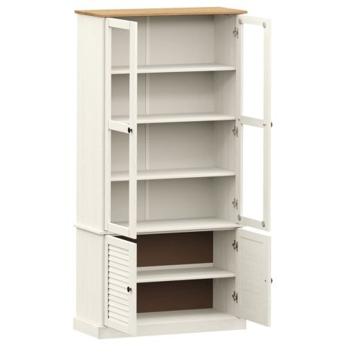 Стъклен шкаф витрина VIGO бял 85x35x170 см бор масив