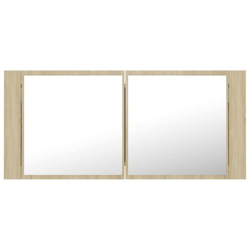 Шкаф с LED огледало за баня, дъб сонома, 100x12x45 см, акрил