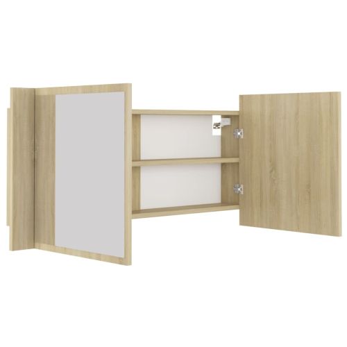 Шкаф с LED огледало за баня, дъб сонома, 100x12x45 см, акрил