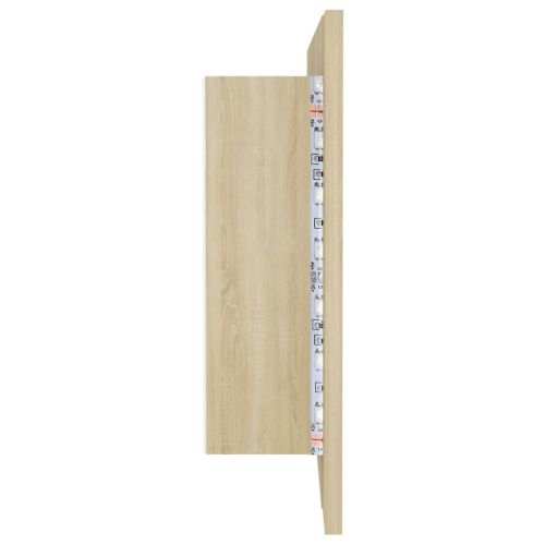 Шкаф с LED огледало за баня, дъб сонома, 100x12x45 см, акрил