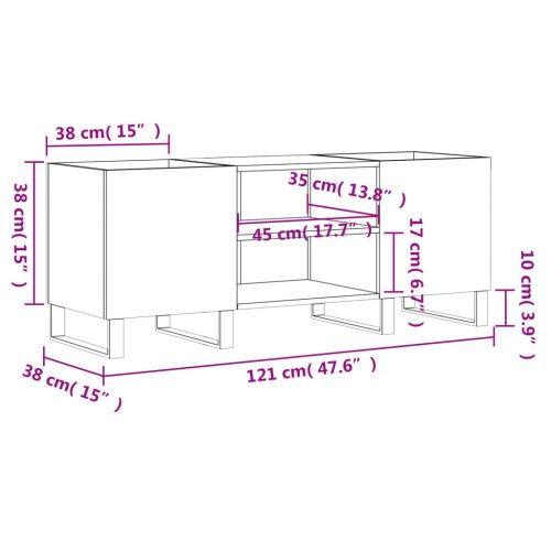 Шкаф за грамофонни плочи бял 121x38x48 см инженерно дърво
