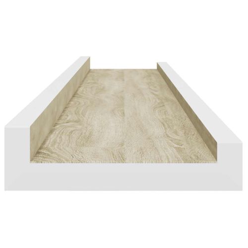 Стенни рафтове, 2 бр, бяло и сонома дъб, 80x9x3 см