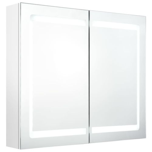 LED шкаф с огледало за баня, сияйно бяло, 80x12x68 см