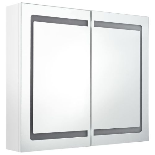 LED шкаф с огледало за баня, сияйно бяло, 80x12x68 см