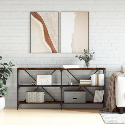 Конзолна маса опушен дъб 160x30x75 см инженерно дърво и желязо