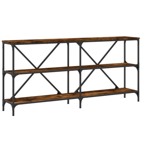Конзолна маса опушен дъб 160x30x75 см инженерно дърво и желязо