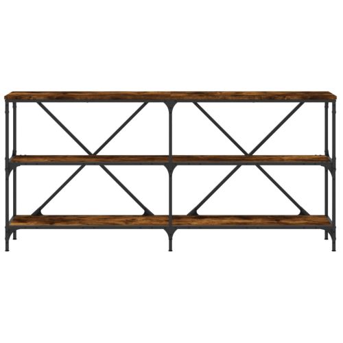 Конзолна маса опушен дъб 160x30x75 см инженерно дърво и желязо