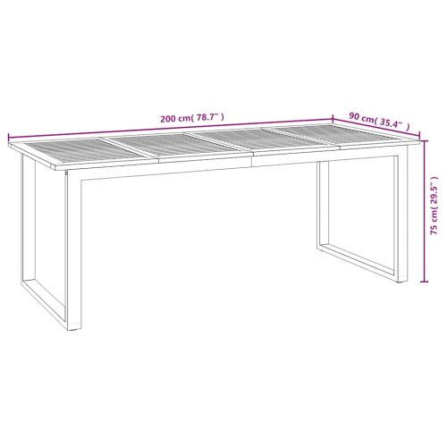 Градинска маса с U-образни крака 200x90x75 см масивна акация