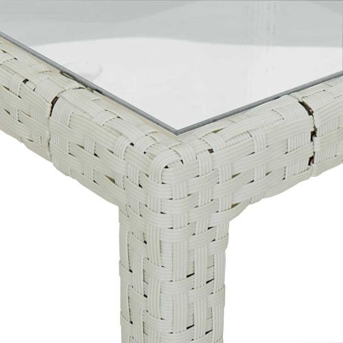 Градинска маса 150x90x75 см закалено стъкло и полиратан бяла