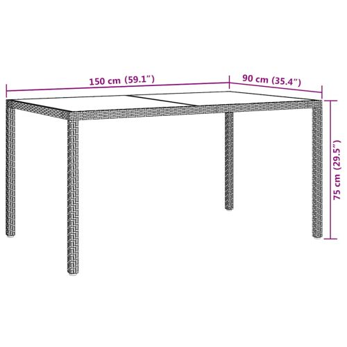 Градинска маса 150x90x75 см закалено стъкло и полиратан бяла