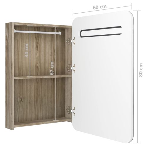 LED шкаф с огледало за баня, бяло и цвят дъб, 60x11x80 см