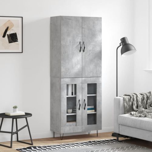 Висок шкаф, бетонно сив, 69,5x34x180 см, инженерно дърво