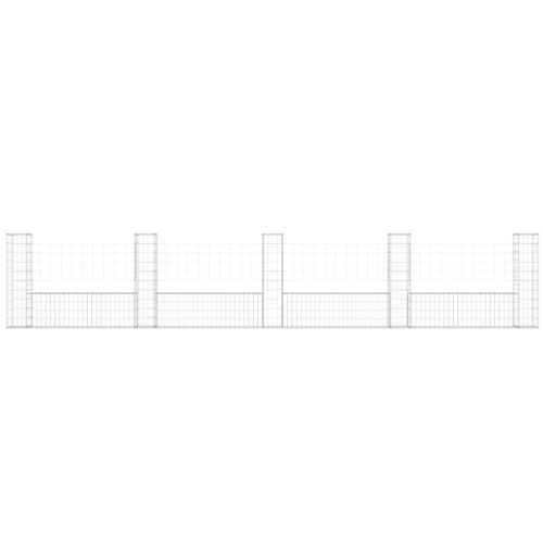 U-образна габионна кошница с 5 стълба, желязо, 500x20x100 см