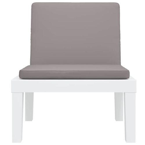 Шезлонг с възглавници, бял, PP