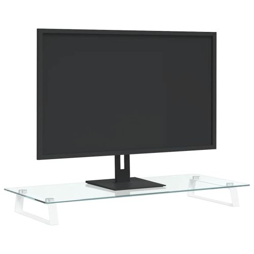 Стойка за монитор, бяла, 80x35x8 см, закалено стъкло и метал