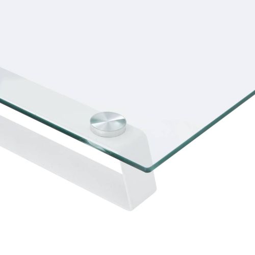 Стойка за монитор, бяла, 80x35x8 см, закалено стъкло и метал