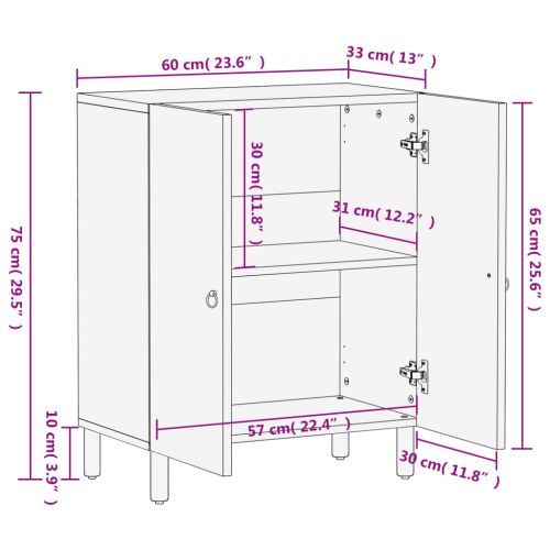 Страничен шкаф 60x33x75 см манго масивно дърво