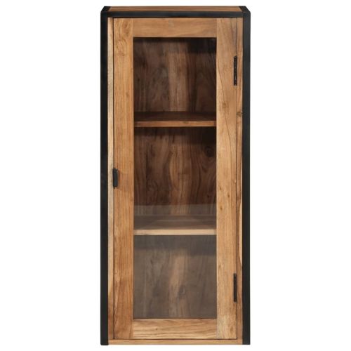 Стенен шкаф за баня 40x30x90 см масивно акациево дърво и желязо