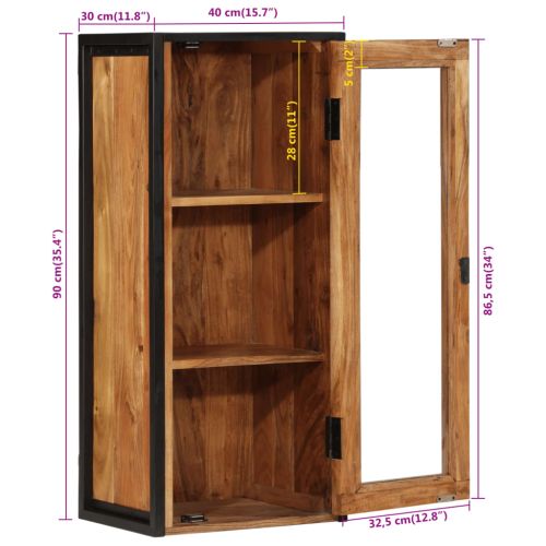 Стенен шкаф за баня 40x30x90 см масивно акациево дърво и желязо